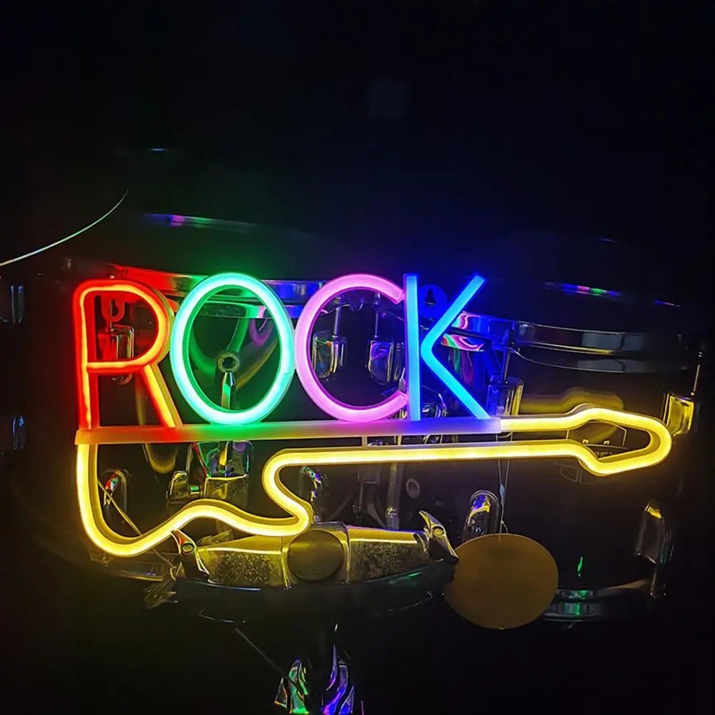 светещ светодиоден неонов лого знак - рок китара
