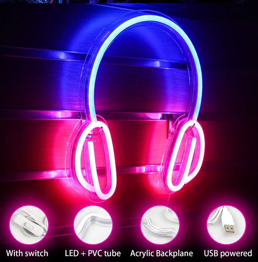 слушалки - светеща табела на стената led неонова реклама