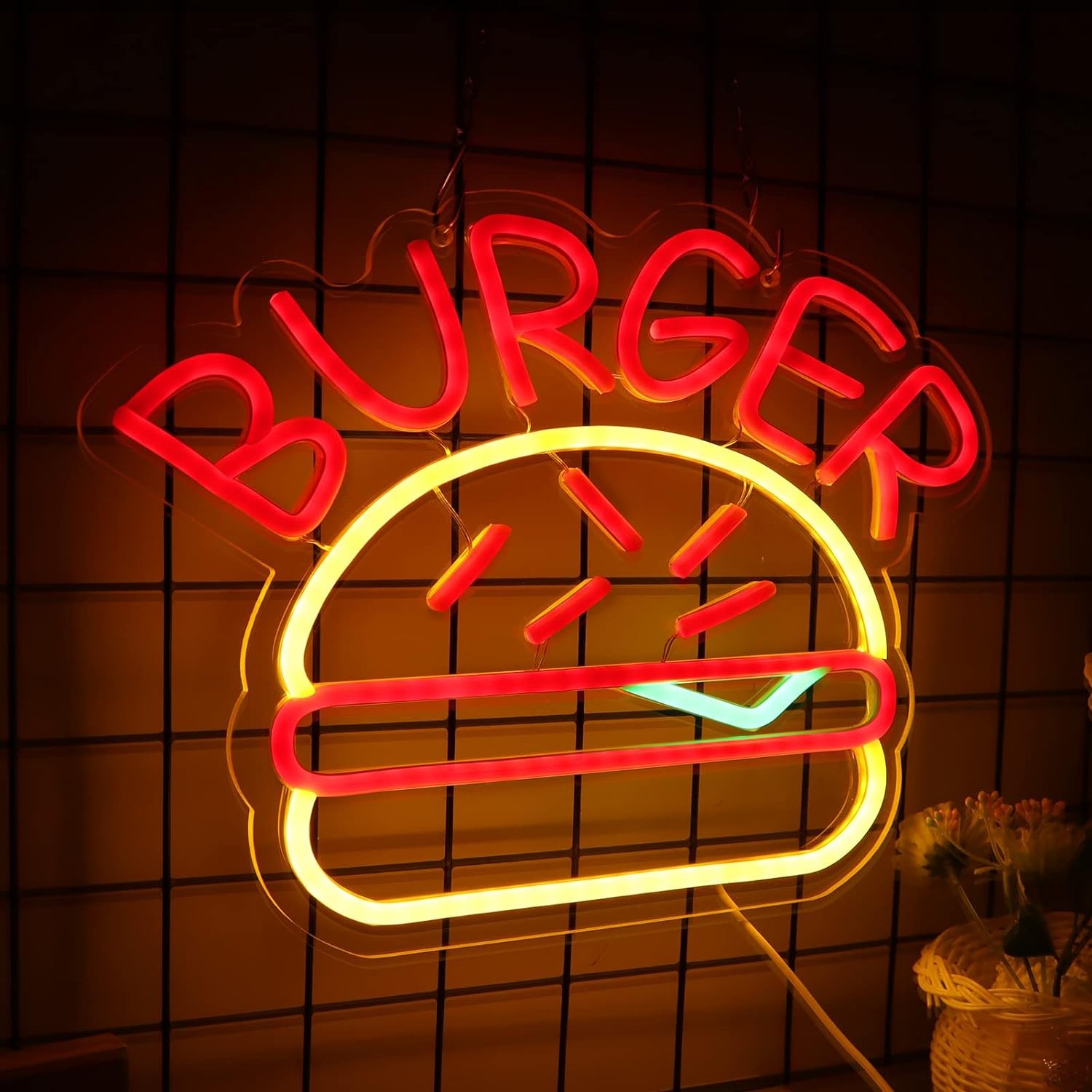 бургер осветление неонова табела лого на стената